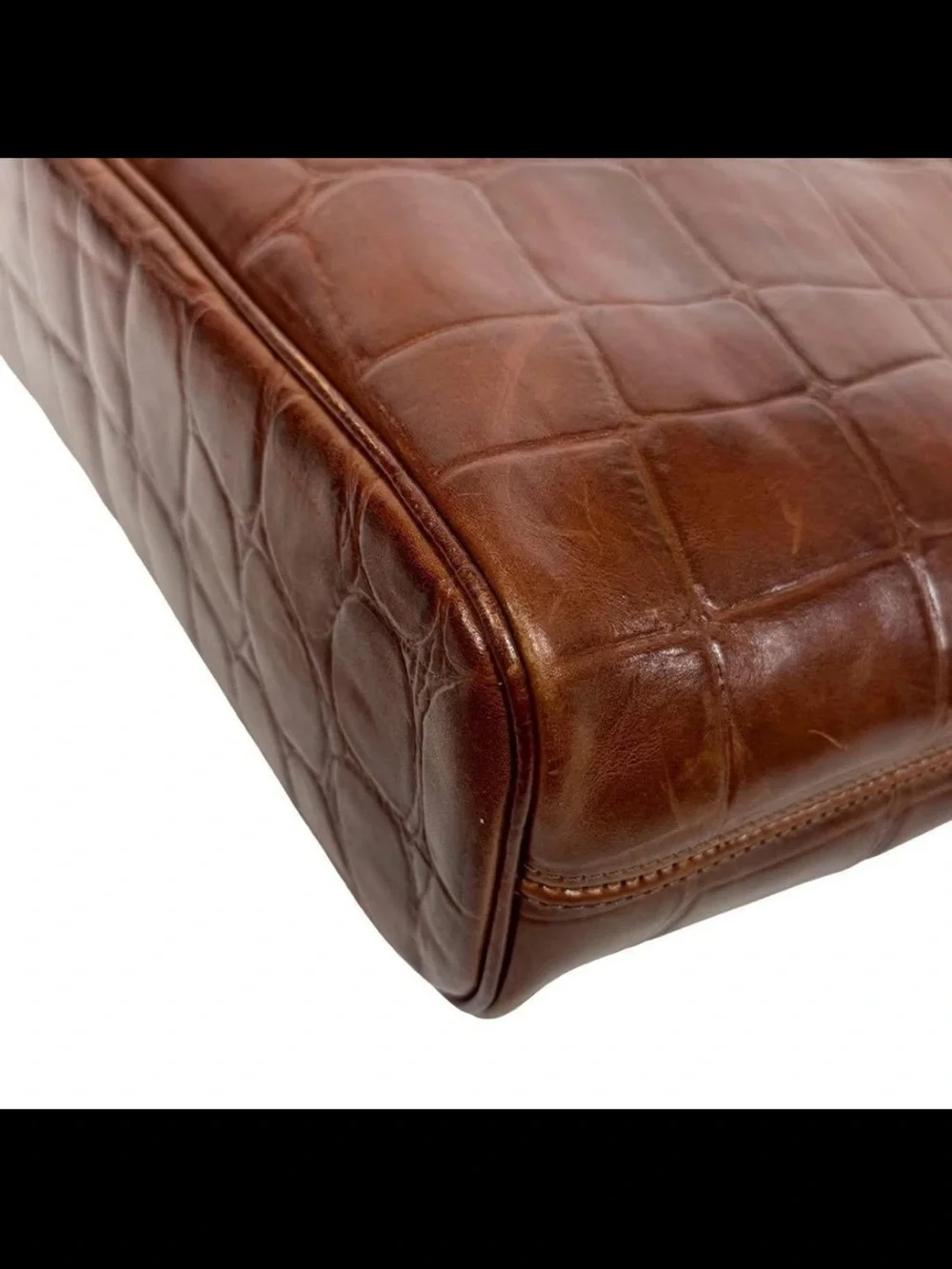 Mulberry Croc-Embossed Leather Shoulder Bag in Dark Brown